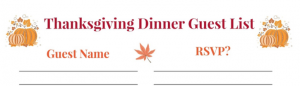 Thanksgiving dinner guest list