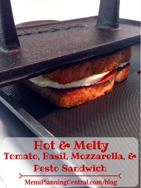 Hot & Melty Tomato, Basil, Mozzarella, & Pesto Sandwich