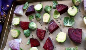Roasted Red Beets and Brussels Sprouts