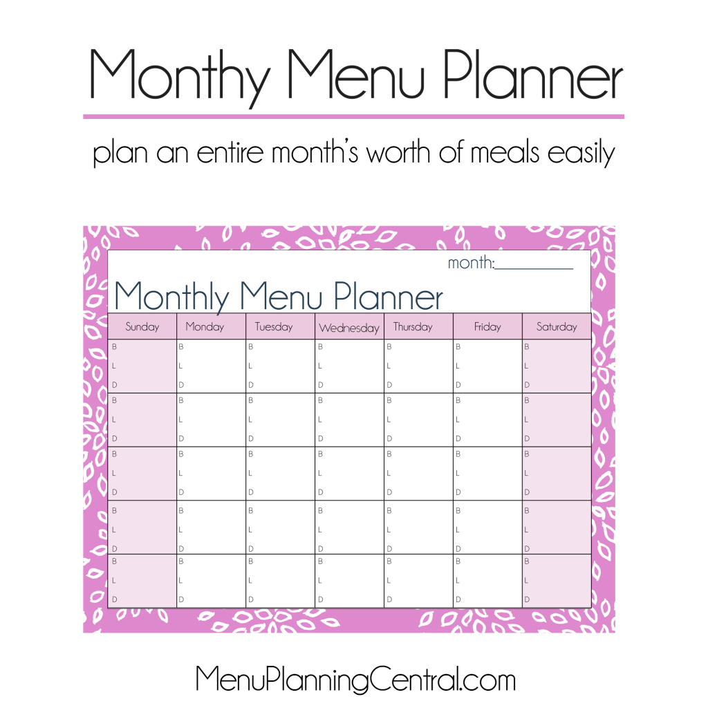 Free Monthly Menu Planner!