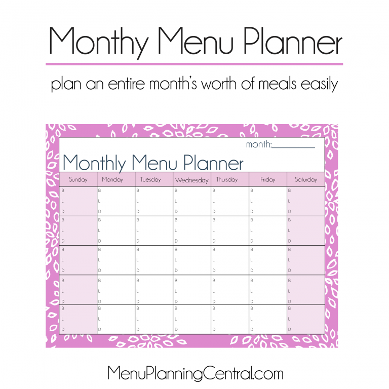 monthly menu calendar